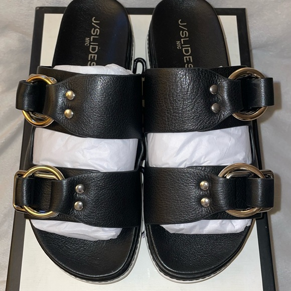 NWT J/SLIDES BAHA Black Leather Sandal - Picture 9 of 16